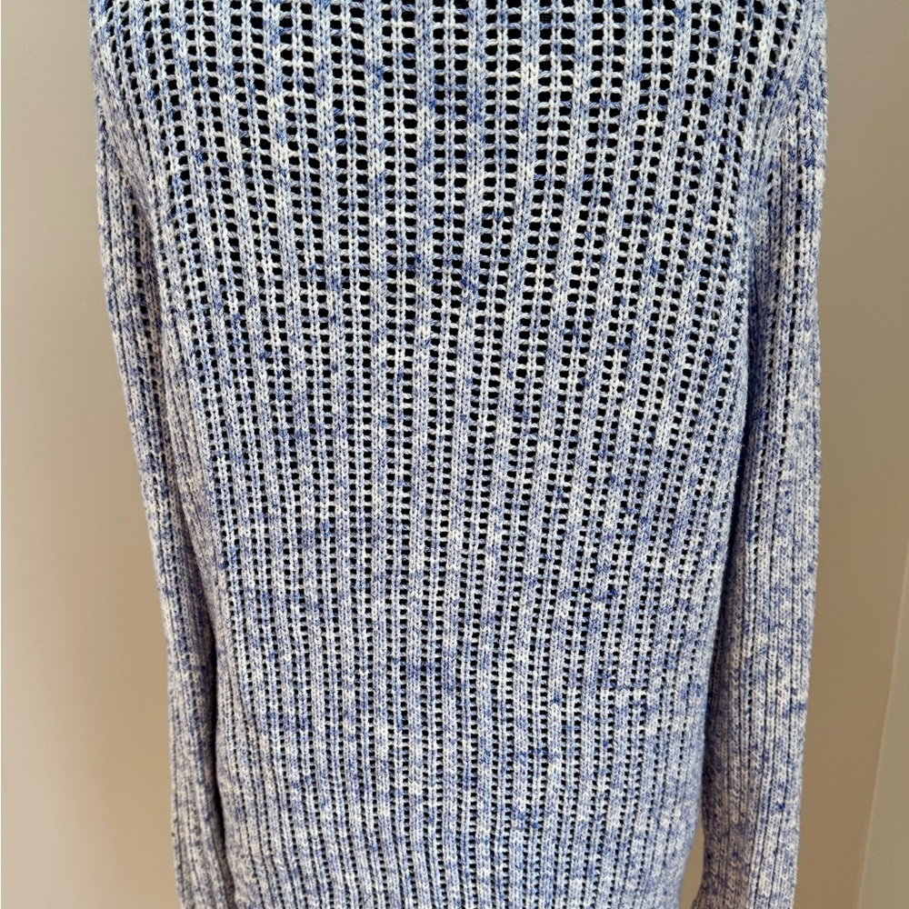 Talbots 100% Cotton Open Knit Chunky Blue White Ladies Sweater Size Medium EUC - Picture 3 of 9
